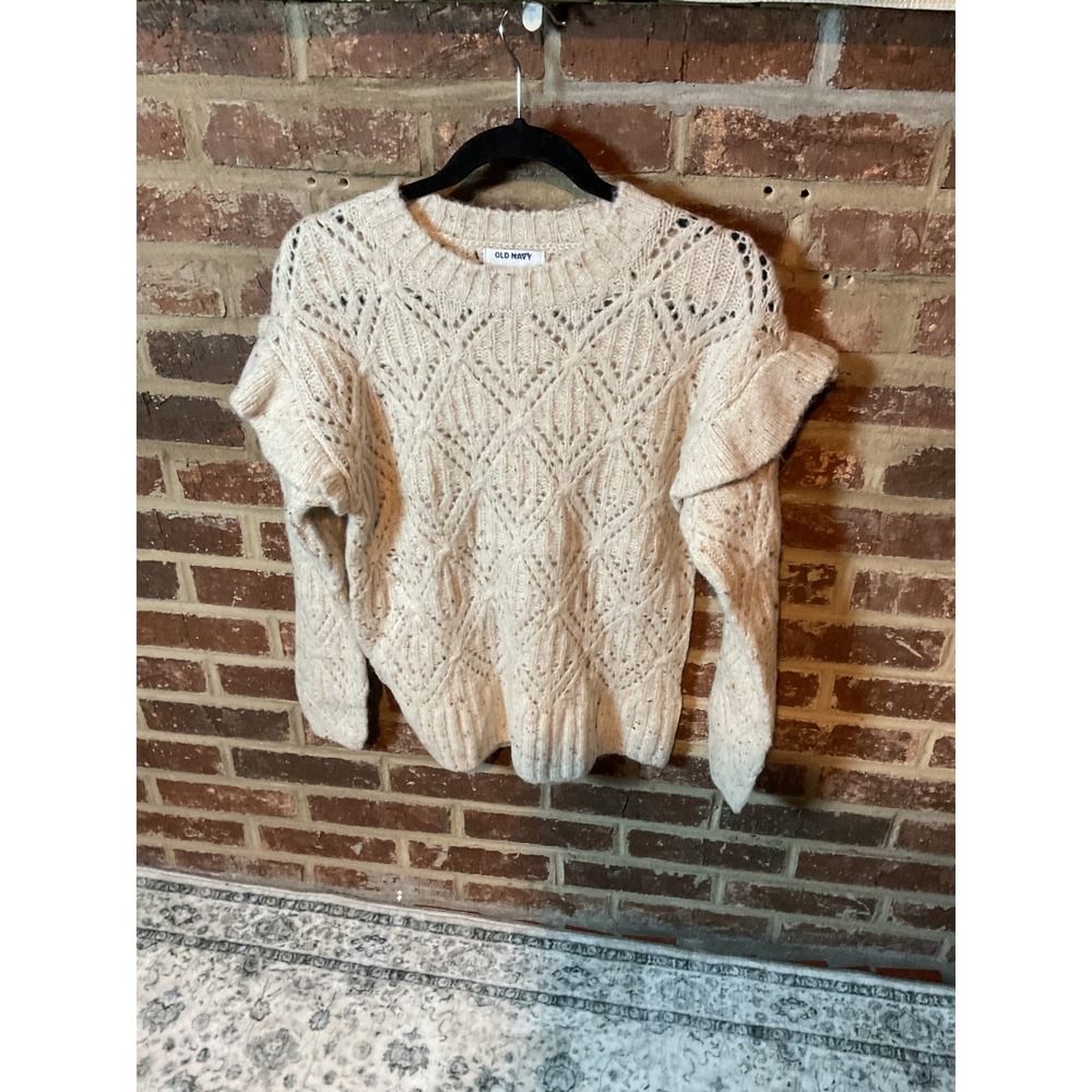 Old Navy Cream Textured Knit Ruffle Sleeve Sweater Women's XS